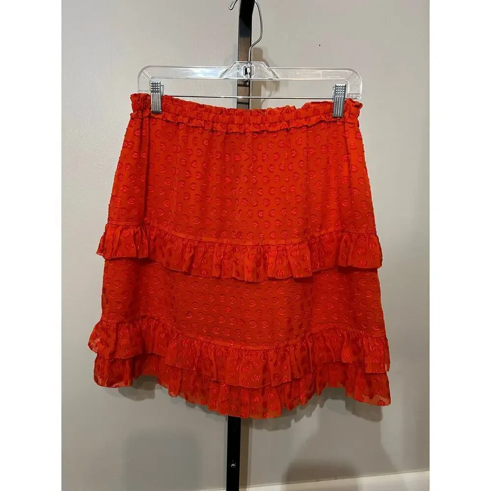 Tory Burch Silk Blend Tiered Ruffle Skirt Orange Size M NWT